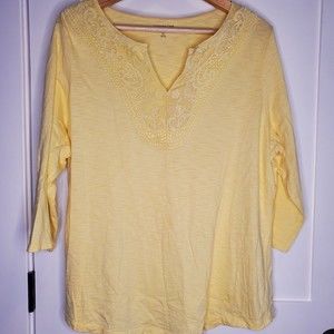 Coldwater Creek Women's 3/4 Sleeve Yellow V-Neck W/ Embroidery and Lace 2X